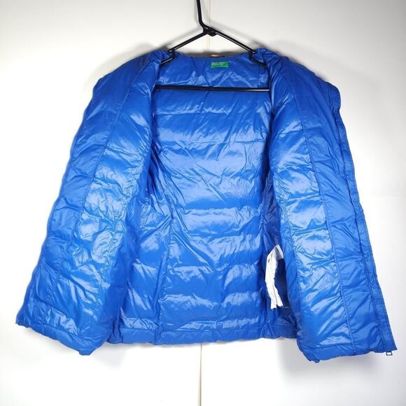 United Colors Of Benetton Women's Sz 4 Blue Down Full Zip Hooded Jacket Coat - Picture 4 of 12